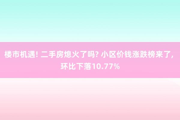 楼市机遇! 二手房熄火了吗? 小区价钱涨跌榜来了, 环比下落10.77%