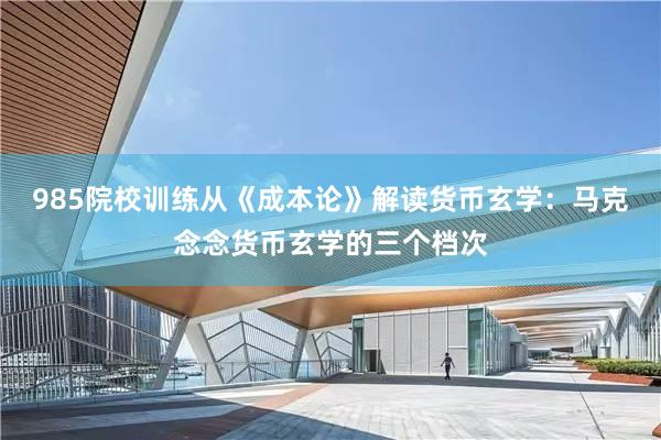 985院校训练从《成本论》解读货币玄学：马克念念货币玄学的三个档次